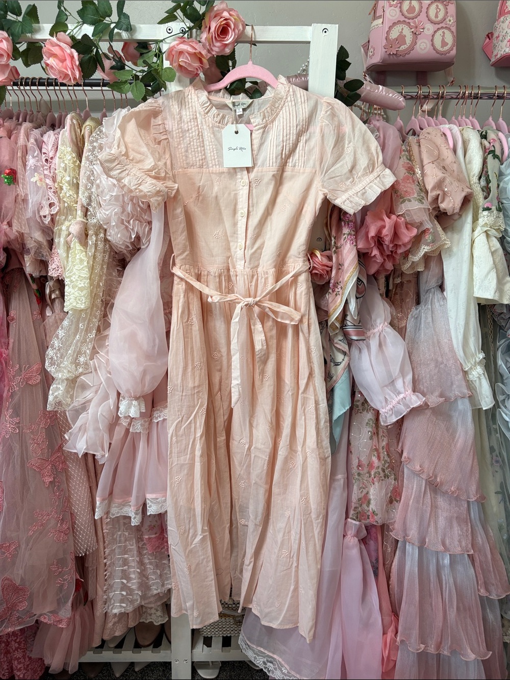 Women's Midi Dress in Blush Pink with Tie Waist